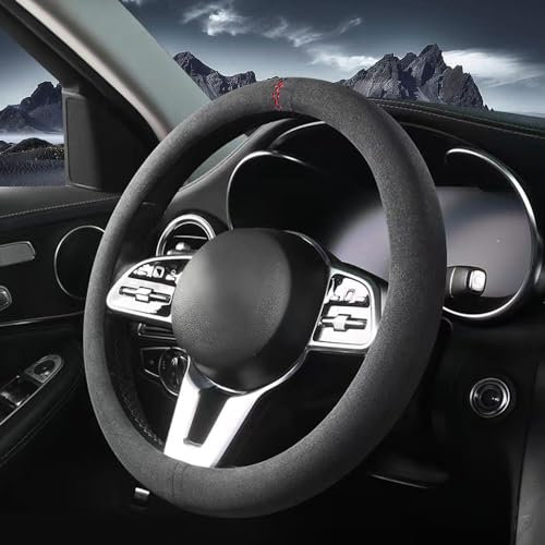 Carodi Lenkradbezug, Universal 15 Zoll, neuestes Mikrofaser-Leder, atmungsaktives Technologiegewebe, rutschfest, bequem, warm im Winter und kühl im Sommer, grün (Schwarz + Rot)