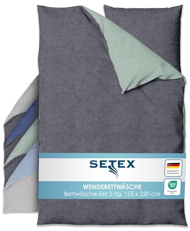 SETEX Wendebettwäsche 155x220 cm - 2-teiliges Bettwäsche-Set in ansprechendem Salbei-Dunkelgrau-Design, Inklusive Bettdeckenbezug und Kissenbezug (80x80 cm), Aus 90% Baumwolle/10% Polyester