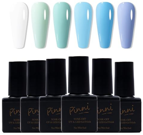 Gel Nail Polish Kit Summer Styles 6Pcs Trendy Soft Pure White Mint Green Baby Blue Macaron Candy Gel Polish Nail Art, Holiday Vacation Gift for Girls Women DIY Manicure,5ML