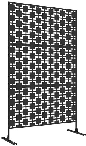 Outsunny Panneau Brise Vue décoratif paravent extérieur à Motif ajouré géométrique en métal - 122 x 45 x 198 cm, Noir