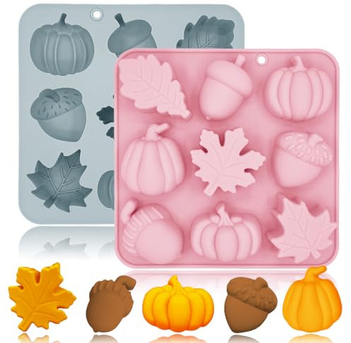 2 Pack Pumpkin Leaf Molds Silicone, 3D Harvest Fest Themed Butter Molds DIY Baking Tool for Thanksgiving Fall Hazelnuts Butter Chocolate Cake Dessert Candy Mousse Pastry Cupcake Topper Handmade Soap