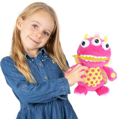 Worry Yummy Peluche monstre pour enfants - 28 cm - Doudou doux pour enfants - Compagnon de sommeil pour garçons et filles - Rose 'Luna'