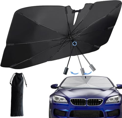 Parasol Coche Delantero Plegable, Parasol Paraguas Coches, Protección UV, Aislamiento Térmico, Almacenamiento fácil, Adaptable a la Mayoría de SUV, MPV, Camiones