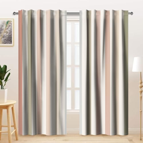 Kzzfqxb 107x160cm Modern Curtains 2 Panels, Nordic Style Joint Color Striped Beige Reddish brown Chocolate Grey Cream-colored Window Drapes for Living Room Bedroom Simple Stylish