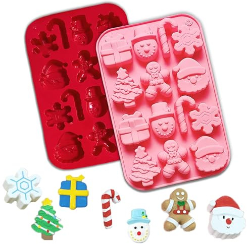 BOOSHMall Christmas Chocolate Moulds, Silicone, Praline Mould, Christmas Silicone, 14 Patterns, Reusable Silicone Mould, Christmas, Cake Moulds for Christmas, DIY