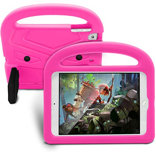 Resa med surfplatta Tablet Väska till iPad Mini 1/2/3/4/5 Silikonväska For barn, For chocktäta lättviktiga droppskyddade stativ tablettfall, med handtag och kickstand(RoseRed)