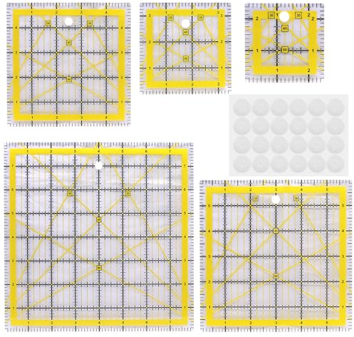 ZHIYUQL 5 reglas de patchwork, regla grande, regla de costura con indicadores de ángulo, regla de planchado, resistente al calor, medida a mano, asas antideslizantes para manualidades de tela