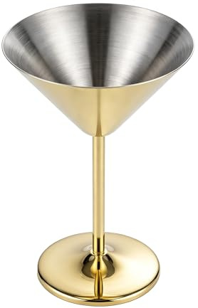 Gurlideo Martiniglas i rostfritt stål, metall, vin, drickkopp stammade cocktailglas för Margarita, Manhattan, champagne, bar, fest (guld rostfritt stål martiniglas)