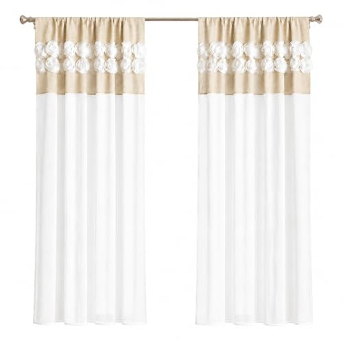 OTHERWISETRIVIAL Tende Corte da Cucina e Bagno, 2 Pezzi, 60x150 cm, con Tasca per Asta, Disponibili in Varianti (BIANCO CON ROSELLINE BEIGE Maelys)