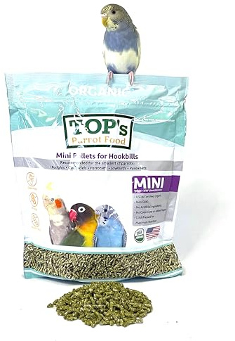 TOP's Parrot Food Mini Pellets Bird Food for Budgies, Cockatiels, Parrotlets, Lovebirds, Parakeets - Non-GMO, Peanut Soy & Corn Free, USDA Organic Certified - 1 lb