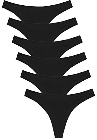 Channo Tangas de Algodón para Mujer, Lisos y Suaves con Acabado Fino Que No Marca - Pack de 6, Negro, S/M