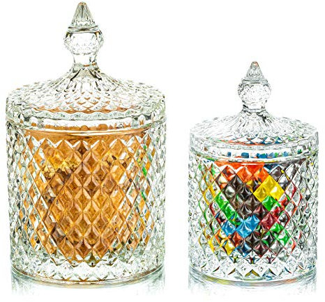 Glasseam Tarros de cristal para caramelos con tapas: tarros decorativos transparentes para bufé de dulces, exhibición de bodas, tamaños de 300 ml y 600 ml