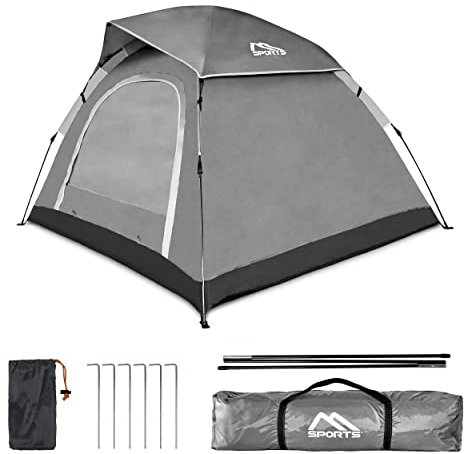 MSPORTS Campingzelt Premium Pop Up Zelt 2-3 Personen Würfelzelt Wasserdicht Winddicht Kuppelzelt Zelt (Silbergrau)