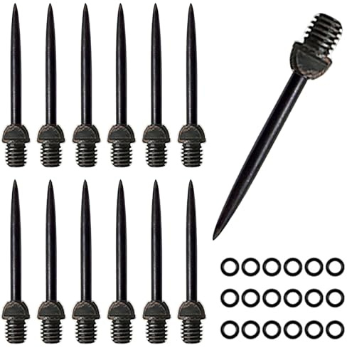 HERZWILD Steel Dart Tips 12pcs + 20pcs Rubber O Rings,Converter Points Adapter Replacement Points Tool (full black)