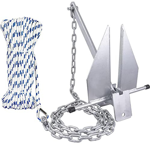 Young Marine Portable Galvanized Fluke Style Anchor Kit Includes Galvanized Fluke Anchor, Rope, Shackles, Chain 8LB 10LB (8 LB)