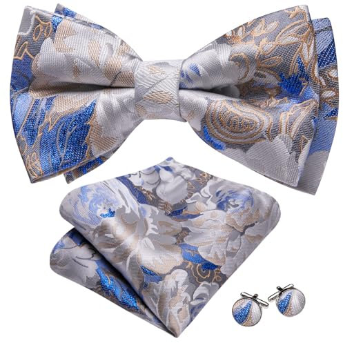 Barry.Wang Fliege Herren Set Paisley Satin Fliege Einstecktuch mit Manschettenknöpfe Set Vorgebundene Fliege,für Bräutigam Hochzeit formal Sfeier Weihnachten