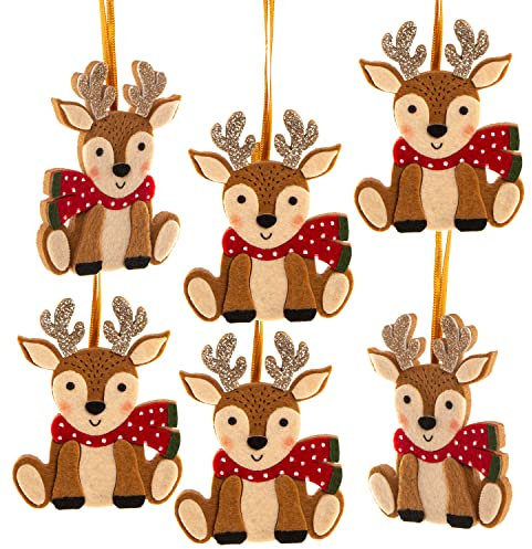 Logbuch-Verlag 6 kleine Rentier 10 cm Weihnachtsanhänger Filz Hirsch Weihnachten Anhänger Christbaumschmuck bruchsicher