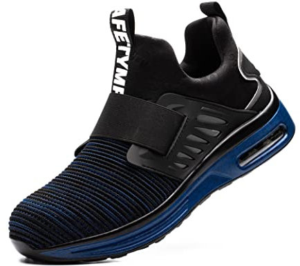 IYVW FZ70 Safety Boots Womens Mens Waterproof Steel Toe Cap Safety Shoes Safety Trainers, Puncture Proof and Non Slip Work Boots Black Blue 9.5 UK