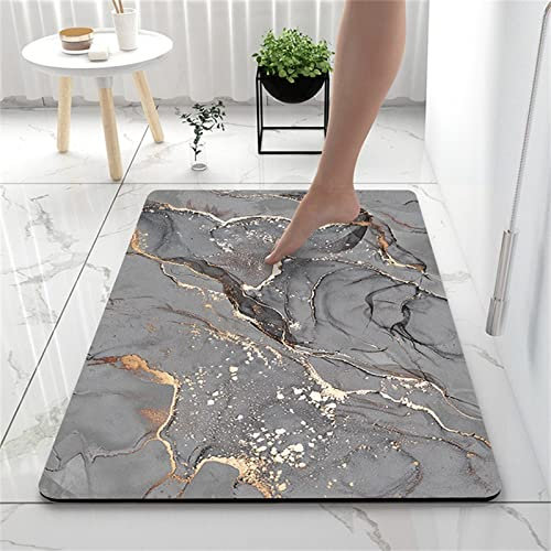 UYTON Diatomita Piedra Alfombra de Baño Antideslizante Anti Moho Secado Rápido Alfombra de Baño de Piedra Mármol Dorado Diatomita Alfombra de Ducha Goma Absorbente Alfombrillas de Baño, 60x90cm