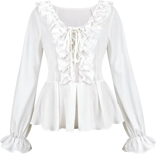 Dam Renässans Toppar Medeltida Långärmad Off axeln Pirate Shirt Gotisk bonde blus Smocked