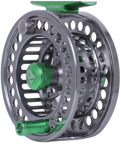 Kylebooker Fly Fishing Reel Large Arbor CNC-machined Aluminum Alloy Body Fly Reel（Silver with Green,5/6wt）