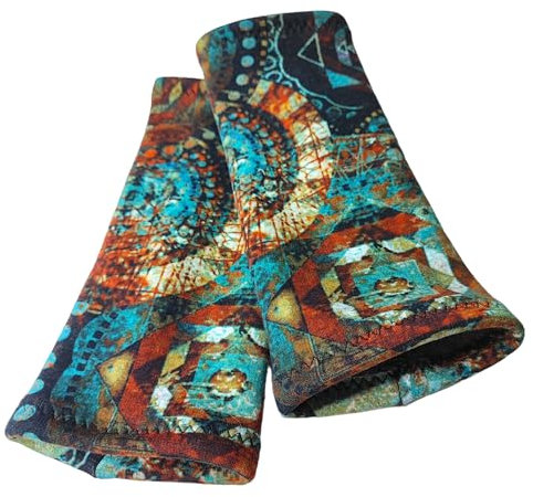 Britta Meier Armstulpen/Pulswärmer (Alpenfleece) in wunderschönen Motiven für Damen aus meiner Nähwerkstatt in Ostfriesland. (Blau-Terra-Töne Mandala)