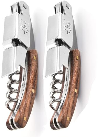 Couteau de Serveur, Ouvre - Bouteille 3 en 1 pour Vin et Bière, Poignée en Palissandre, pour Sommelier et Barman (Round Wood)