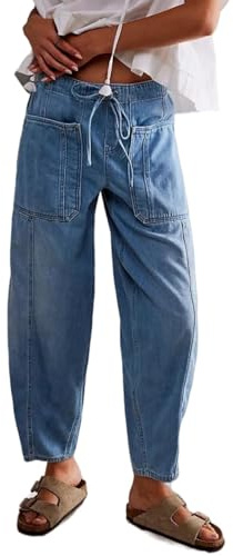 Women's Baggy Boyfriend Jeans Vintage Wide Leg Mid Rise Barrel Denim Ankle Pants
