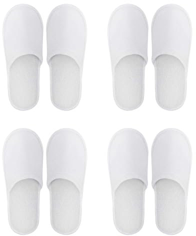Comioke Hotelslipper, Einwegschuhe, Gästehausschuhe Set, 4 Paar Frottierslipper, Pantoffeln Herren und Damen Hausschuhe - Universalgröße, Einweg Hausschuhe Hochzeit (Größe EU 37-43)