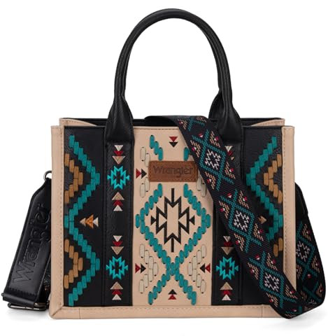 Wrangler Whipstitch Azteken-Tragetasche für Damen, Top-Griff, Western-Geldbörsen und Handtaschen, A-veganes Leder, schwarz, Medium