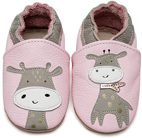 Krabbelschuhe Baby Jungen Mädchen Lauflernschuhe Baby Weicher Leder Babyhausschuhe Kleinkind Babyschuhe(Giraffe Rosa, 12-18 Monate)