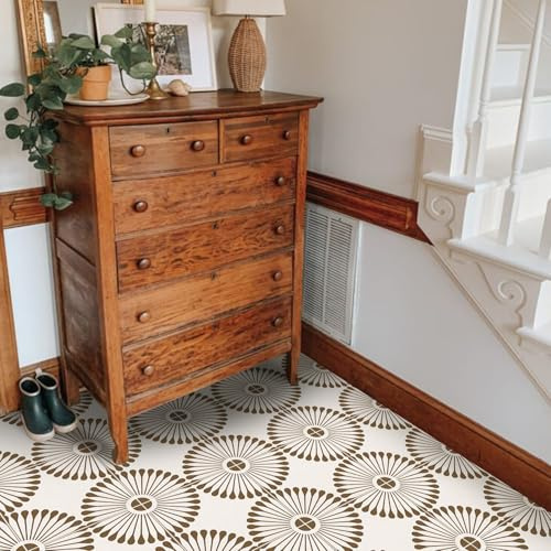 Funlife Bodenfliesen Selbstklebend, Vintage Flowers (25X25CM, 8PCS), Matte Textur Zuhause Klebefliesen Boden, Wasserdicht für Badezimmer Küche Dekoration