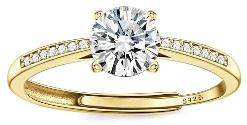 JeweBella Justerbara 925 sterlingsilver ringar för kvinnor 18K guldpläterade evighetslöfte förlovningsring vigselringar kubisk zirkon tumring dam årsdag smycken gåvor med låda, Sterlingsilver