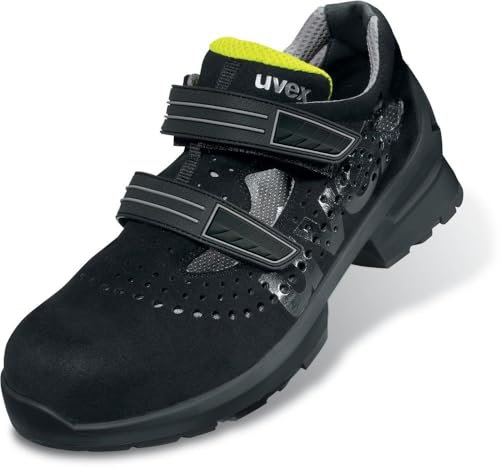 uvex 1 sandalias de seguridad S1 SRC 6560, negro / amarillo, 44 EU