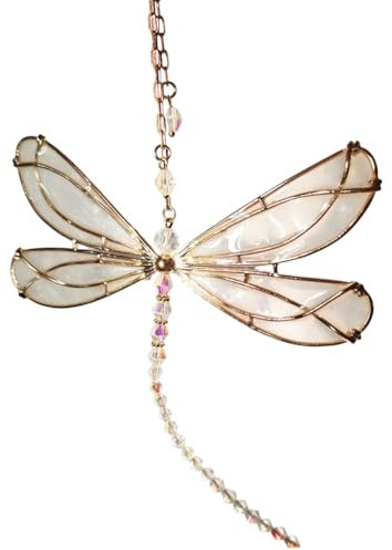CREATCABIN Atrapasueños de Cristal de Libélula, Atrapasol de Prisma, Artesanía, Adorno Colgante de Vitral Transparente con Colgante de Arcoíris para Mujeres, Adultos, Decoración de Jardín Interior Y E