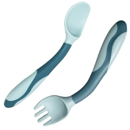 Sghtil Set forchetta e cucchiaio per bambini, cucchiaio pieghevole per il primo stadio, impugnatura ergonomica, posate per l'apprendimento per ragazzi e ragazze, set di utensili per lo svezzamento a