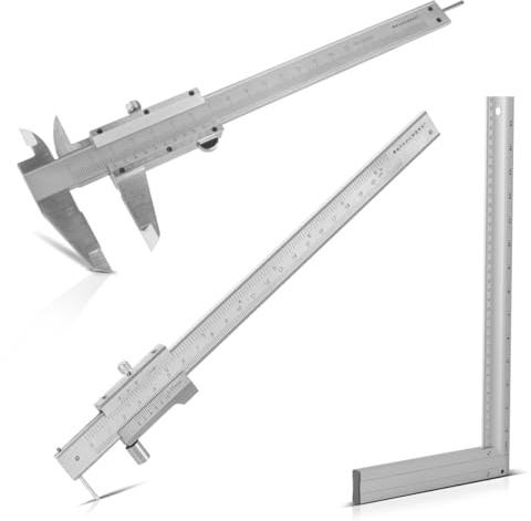 STAHLWERK Set di strumenti di misurazione e taglio di precisione, 3 pezzi, calibro 0-200 mm, calibro a corsoio 0-150 mm, angolo di arresto in alluminio per misurazioni precise in ingegneria meccanica