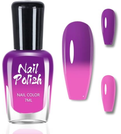 Färgändrande nagellack – rosa lila temperaturkontrollerat nagellack med färgförändringseffekt – 7 ml långvarig snabbtorkande nagelpolering, ingen UV-färglack för nagelkonst gör-det-själv, vanlig