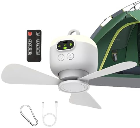 Genérico Ventilador De Techo Con Batería | Ventilador De Techo Para Autocaravanas Con Mando A Distancia Inalámbrico | Soporte Con Gancho Para Taller Garaje Dormitorio Patio Camping
