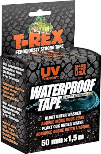 T-Rex 827-00 Waterproof Tape – Wasserdichtes, wetterfestes Reparaturband zum Befestigen und Abdichten – 50mm x 1,5m