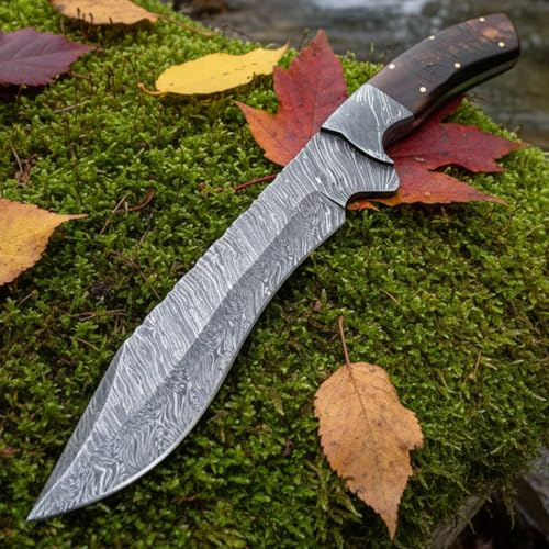 PAL 2000 KNIVES Handmade Damascus Steel 13 Inches Hunting Knife - Full Tang Ram Horn Handle with Sheath BO-9295