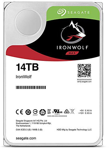 Seagate IronWolf - Disco Duro Interno NAS de 14 TB, SATA de 3.5 Pulgadas, 6 GB/s, 7200 RPM, caché de 256 MB para Almacenamiento Conectado a la Red Raid (ST14000VN0008)