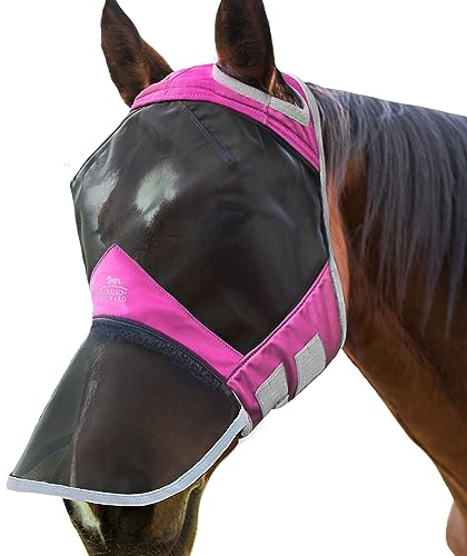 Harrison Howard CareMaster Pro Luminous Horse Fly Mask Large Eye Space Full Face Standard with Nose No Ears Flamingo M Cob