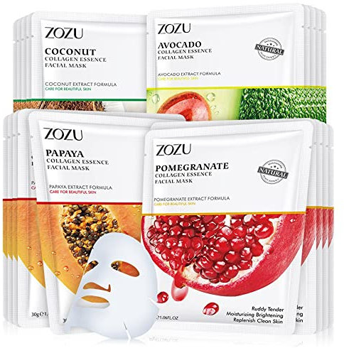 BIOAQUA Maschere Viso in Tessuto - Set 8 pezzi (2x Centella, Collagene, Acido Ialuronico, Vitamina C) - Maschere Idratanti, Nutrienti, Purificanti - Kit Skincare per Pelle Secca, Grassa, Effetto Glow