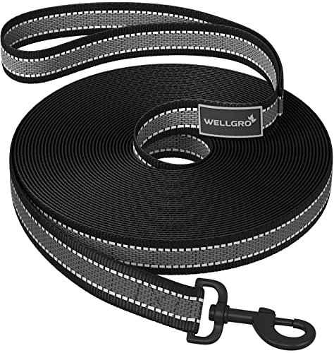 WELLGRO Schleppleine für Hunde mit Handschlaufe 3m / 5m / 10m / 15m / 20m / 25m / 30m Hundeleine robust Nylon Anti-Slip reflektierend Metallkarabiner Trainingsleine, Größen:5 Meter