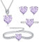 Loutade Silver Jewellery Set for Women, 925 Sterling Silver 4 PCS Fashion Heart Necklace Earrings Ring Bracelet Set, Heart-shaped Jewellery for Women Set with Purple Cubic Zirconia for Girlfriend