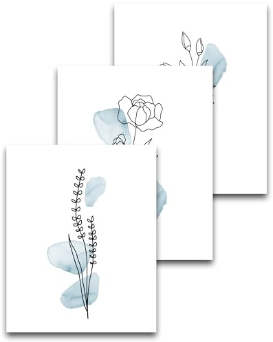 HesenDot Boho Art wall Décor,Botanical Print Set of 3, Blue Gallery Wall art,Abstract Line Watercolor Floral Home Decor,living room,bedroom