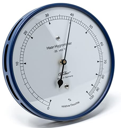 Fischer 111.48 - Haar-Hygrometer - 103mm Außen-Luftfeuchtigkeitsmesser aus Edelstahl Made in Germany – Edelstahl blau