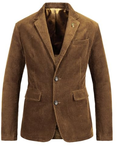 Veste de Costume pour Homme avec Poche en Velours côtelé uni, Veste à Revers en Velours côtelé, Veste de Transition Vintage, Veste cintrée, Manteau Chaud d'extérieur,Marron,XL