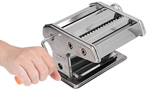 Pasta Maker Machine, Manual Noodle Pressing Machine with Adjustable Thickness Settings, Stainless Steel Noodles Maker with Rollers and Cutter for Spaghetti, Fettuccini, Lasagna (A)